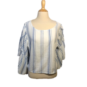 Vanilla STAR Blue & White Striped‎ Bell Sleeve Crop Top, Size L